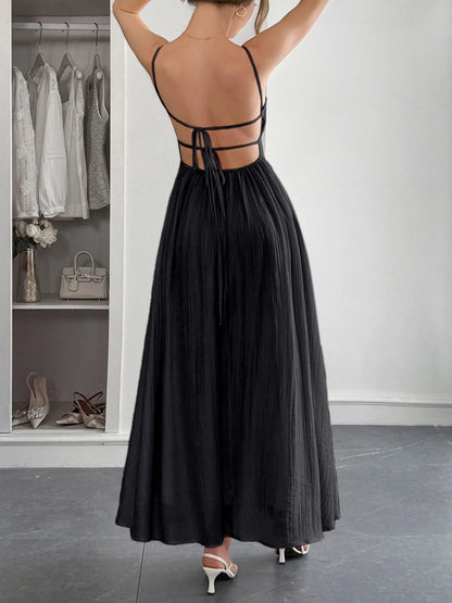 Texture Sweetheart Neck Backless Spaghetti Strap Maxi Dress - Maxi Dresses