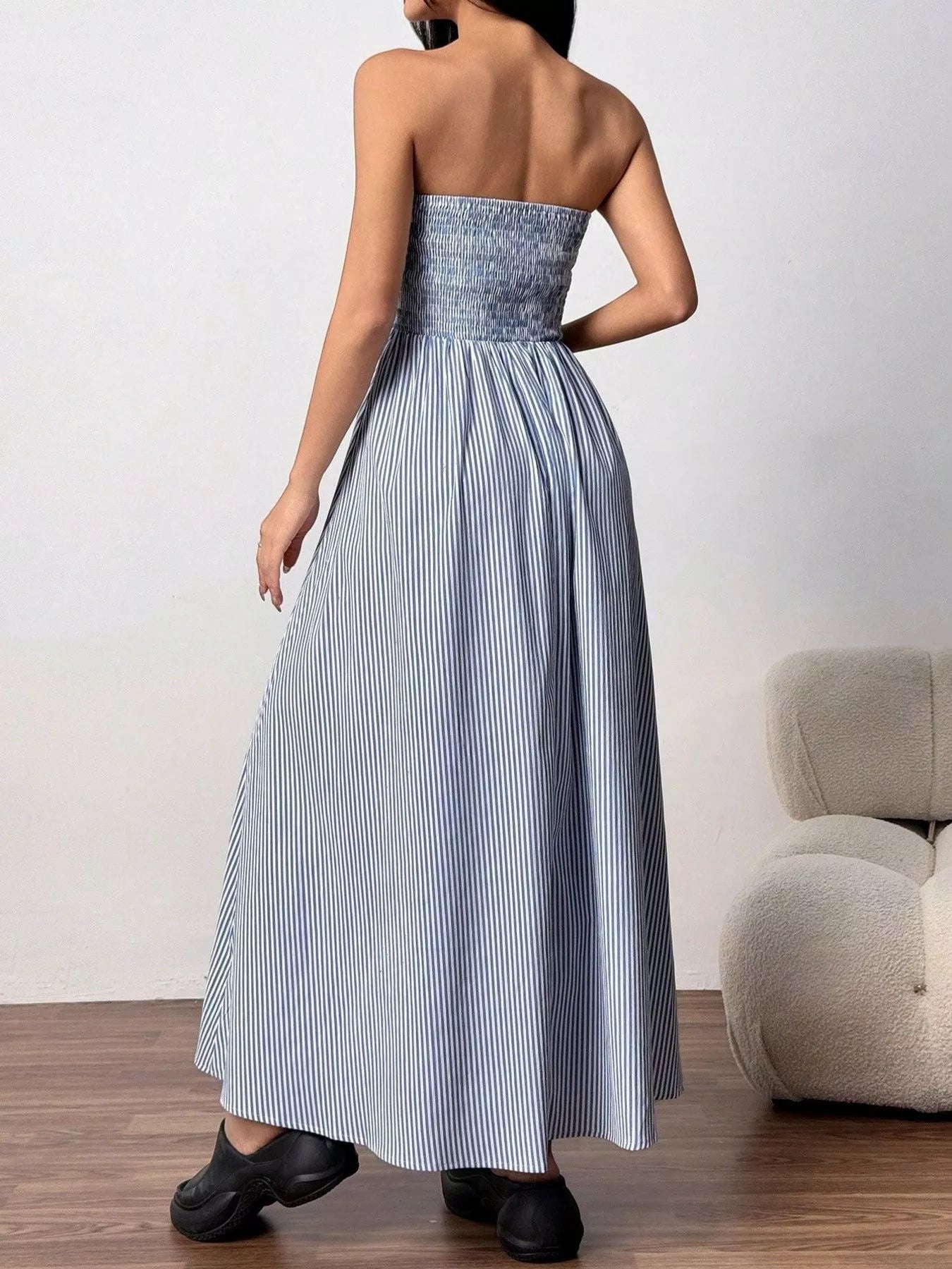 Strapless Featherweight Cotton Striped Maxi Dress - Maxi Dresses