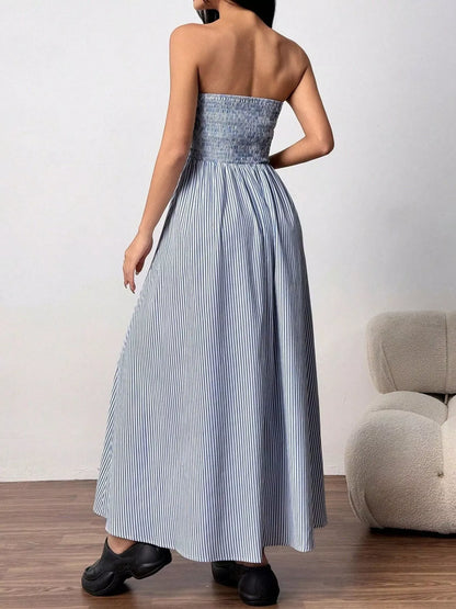 Strapless Featherweight Cotton Striped Maxi Dress - Maxi Dresses