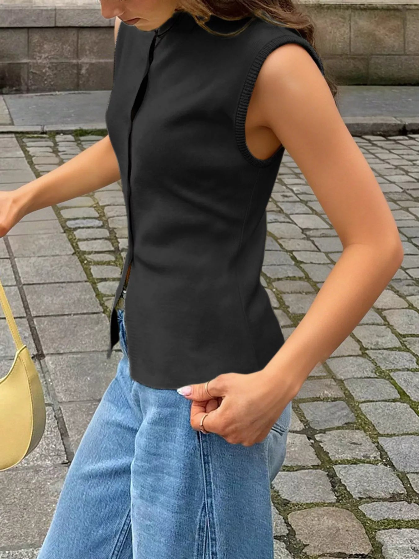 Women's Sleeveless Button Down Knit Vest - Knit Vests