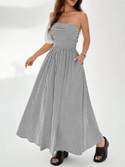 Strapless Featherweight Cotton Striped Maxi Dress - Maxi Dresses