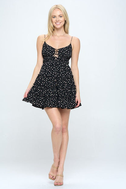Floral Ruffle Cami Mini Fit-and-Flare Dress – outfit idea for women | Ro + Ivy