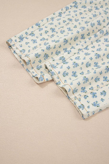 Women's Grommet Knot Waist Floral Barrel Leg Jeans - Jeans