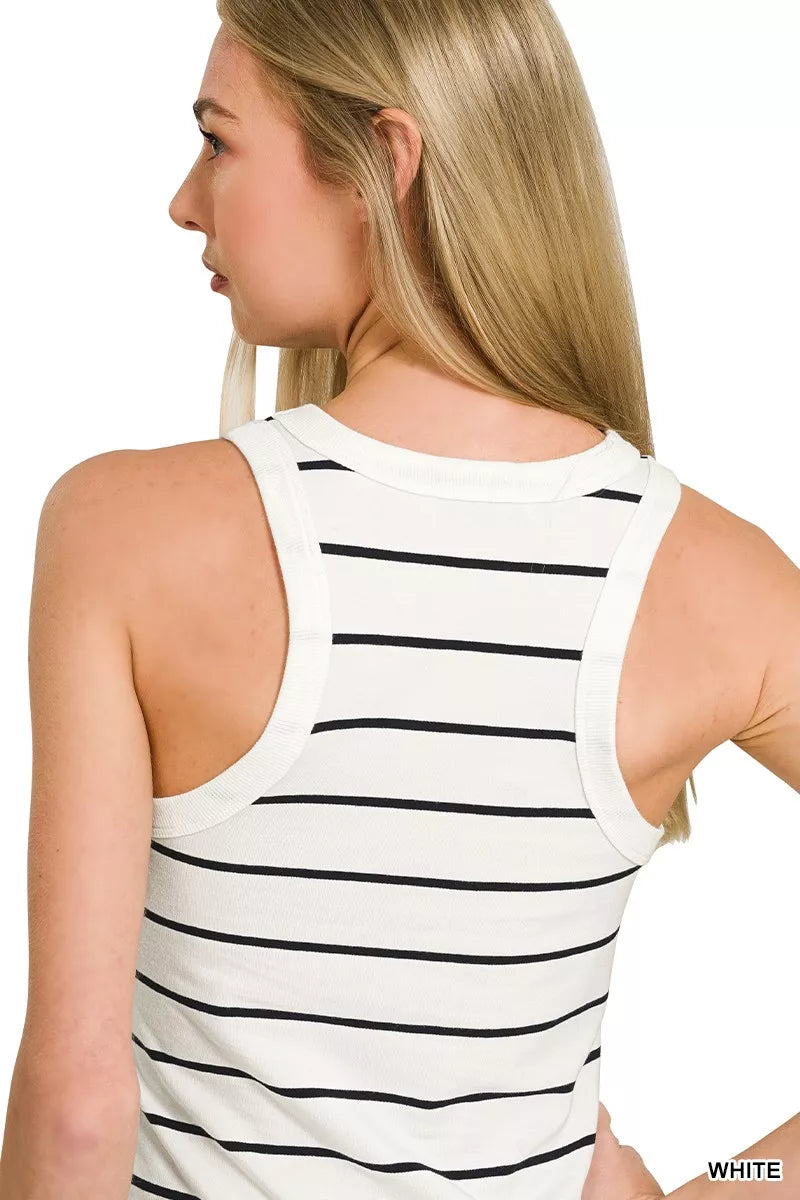 Striped Round Neck Racerback Tank Top