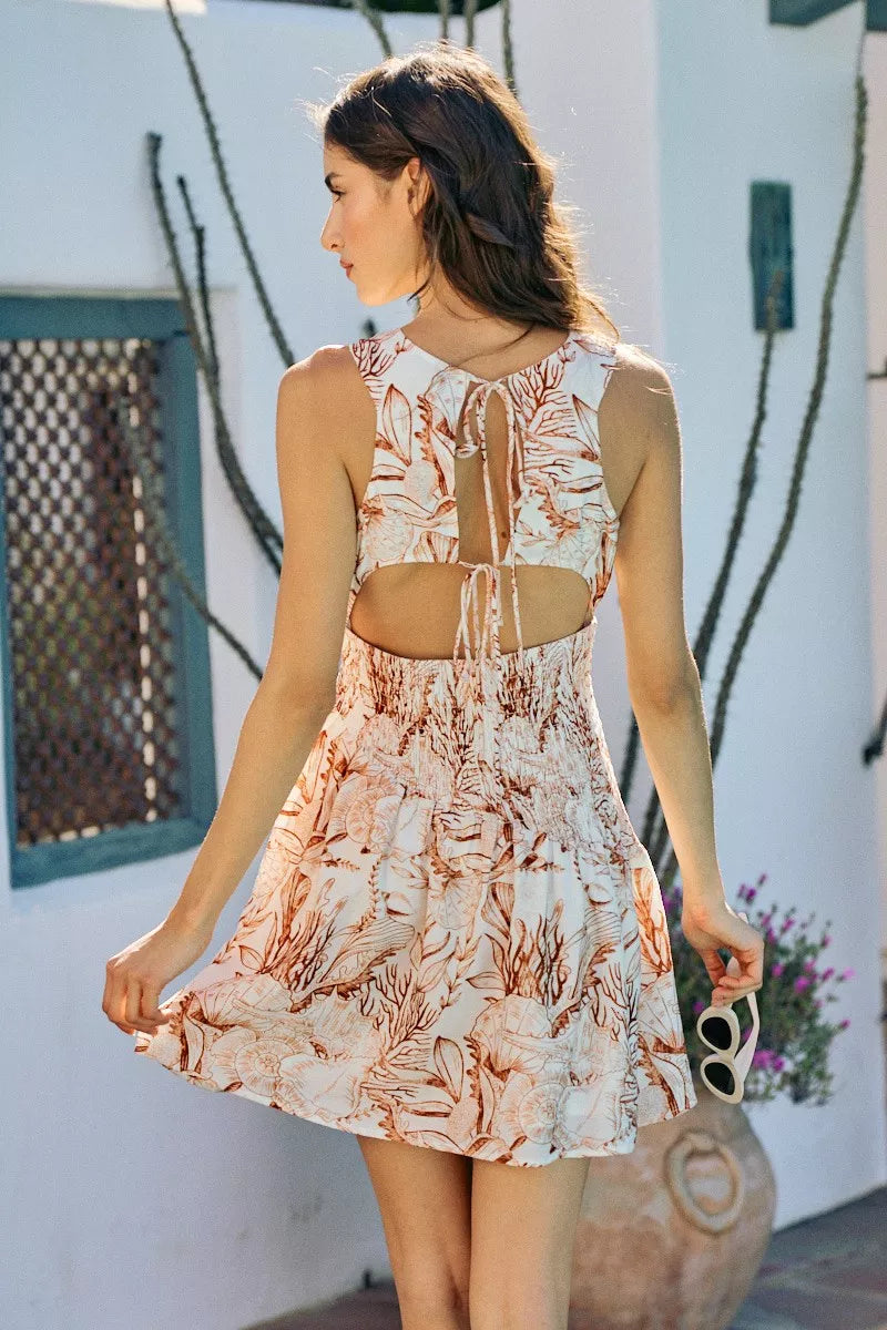 Women's Shell Print Smocked Fit and Flare Mini Dress - Mini Dresses