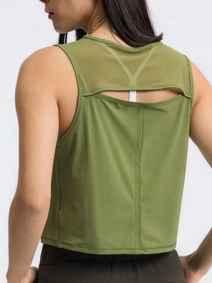 Open Back Slit Round Neck Activewear Tank Top