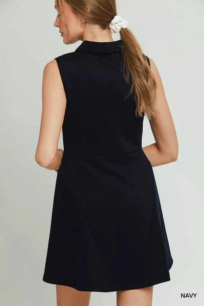 Women's Navy Quarter Zip Collared Tennis Active Dress - Active Dresses