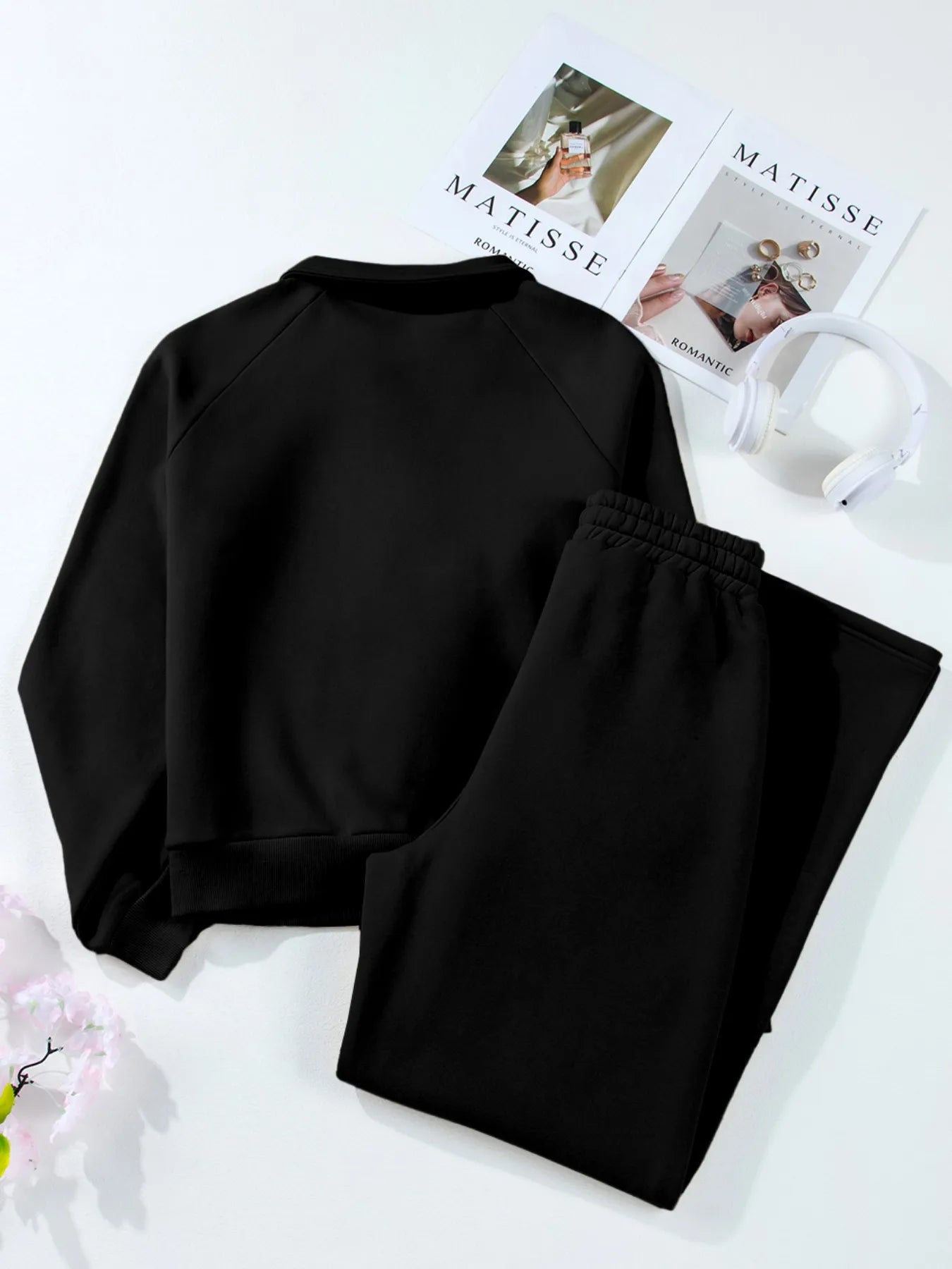 Women's Collared Sweatshirt and High Waist Pants Active Set - Activewear Sets