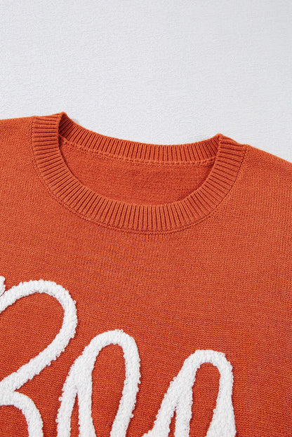 Halloween Boo Crew Neck Drop Shoulder Sweater