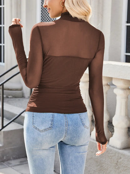 Women's Lightweight Mock Neck Long Sleeve Top - Tops