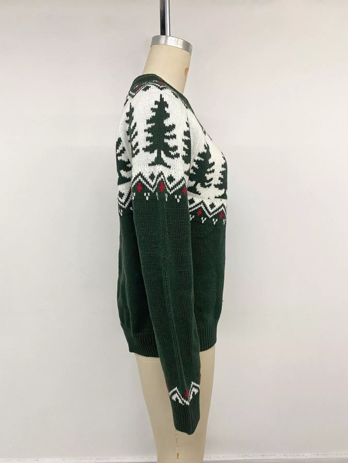 Christmas Tree Pattern Round Neck Stretch Knit Sweater