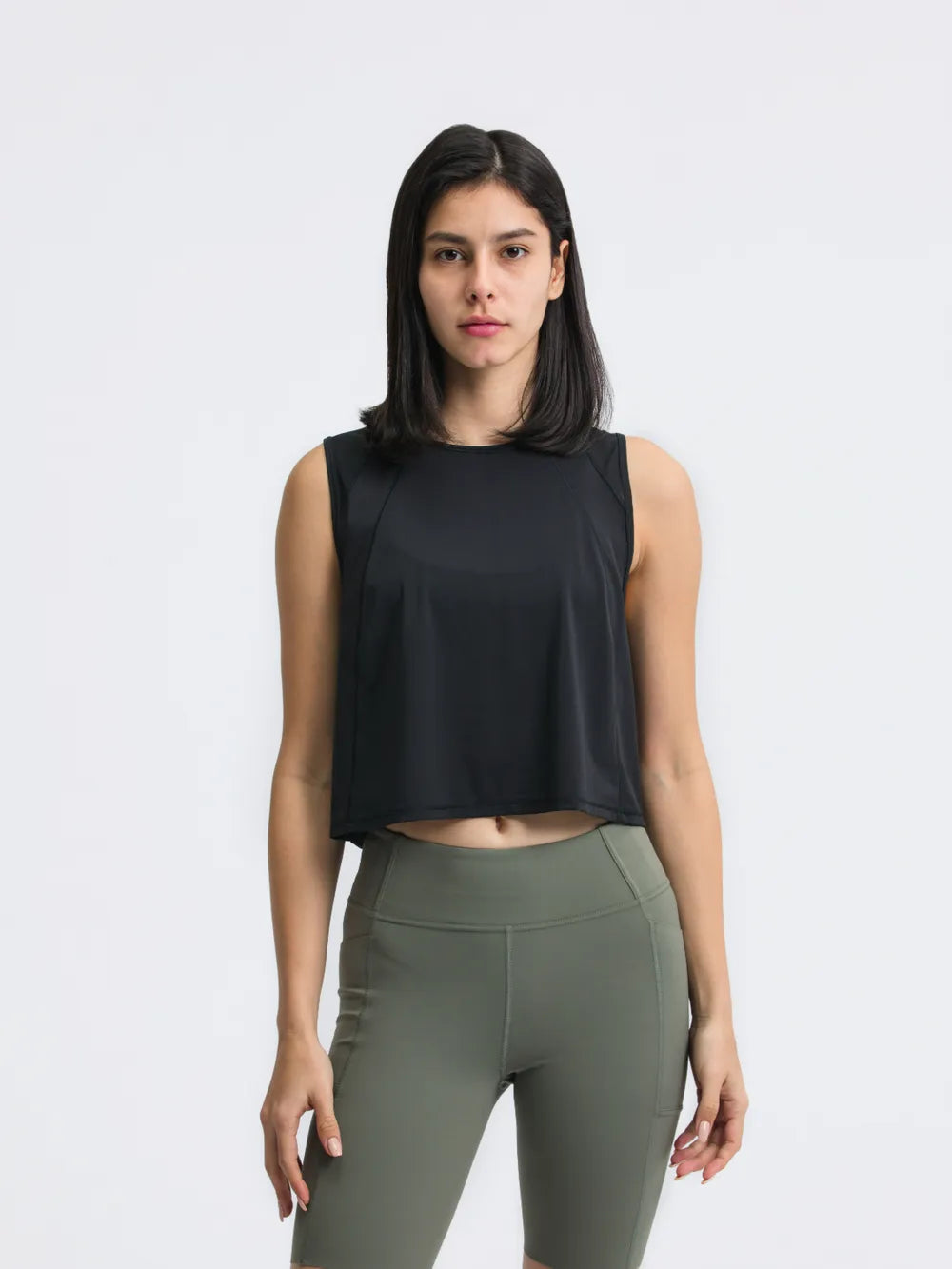 Open Back Slit Round Neck Activewear Tank Top