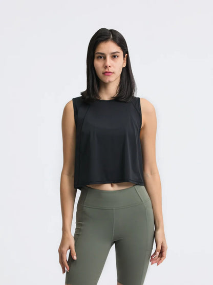 Open Back Slit Round Neck Activewear Tank Top