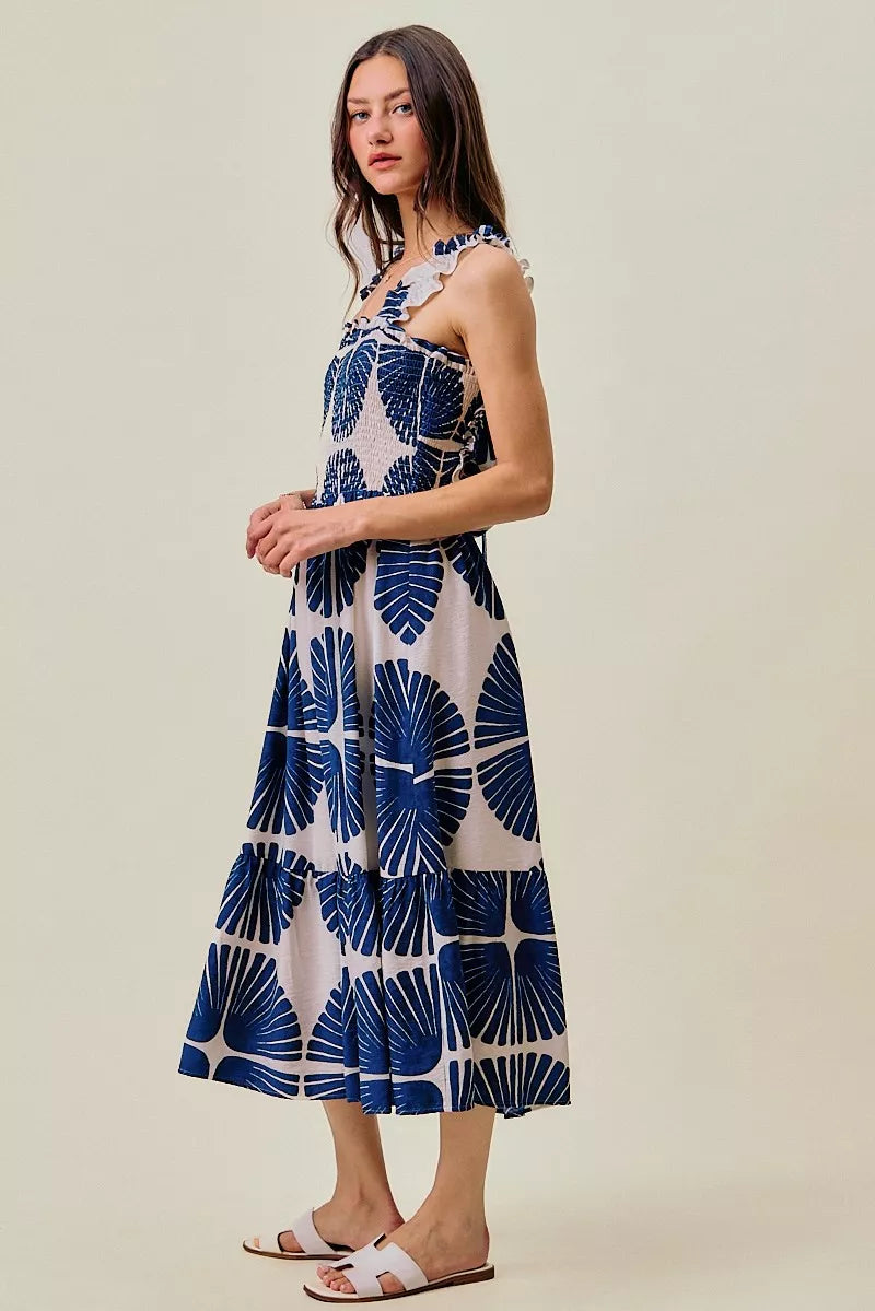 Women's Abstract Print Smocked Tiered Midi Dress - Midi Dresses