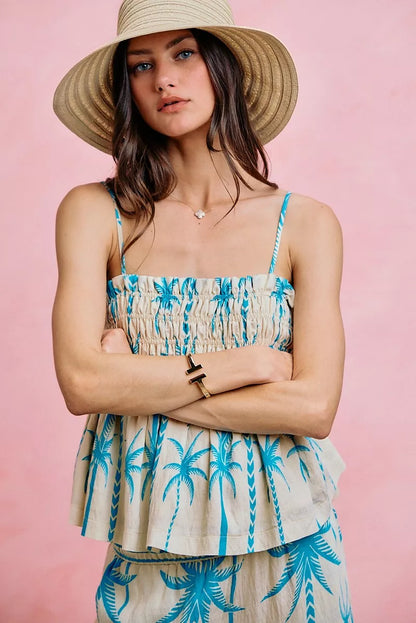 Women's Palm Tree Print Smocked Cami Top - Cami Tops