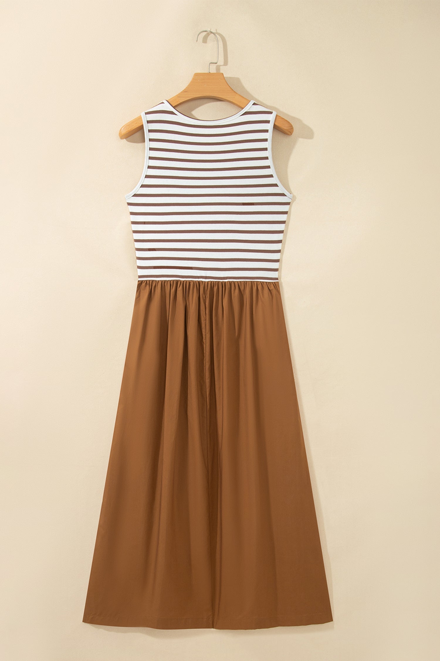 Striped Colorblock Sleeveless Maxi Dress with Pockets