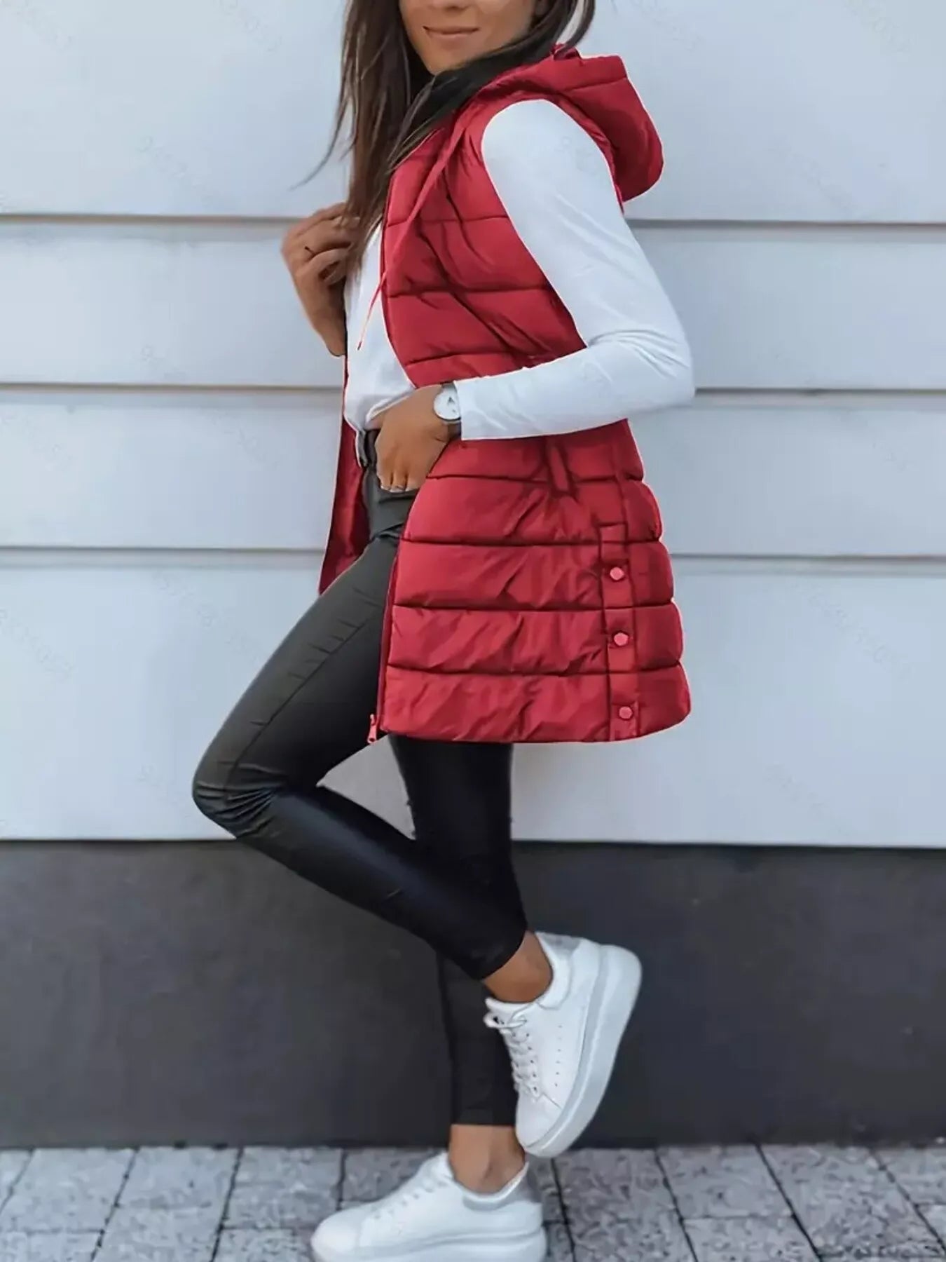 Zip Up Longline Hooded Puffer Vest