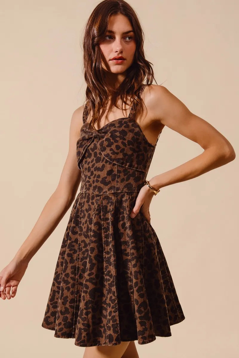 Leopard Sweetheart Bow Neckline Fit and Flare Dress | Trendy Knee Length Dresses Outfit Idea for Women by Ro + Ivy | Elevated Basics, Modern Comfort & Style