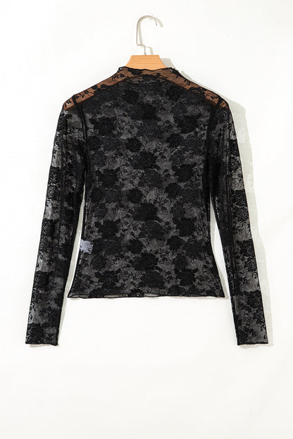 Floral Sheer Mesh Long Sleeve Top