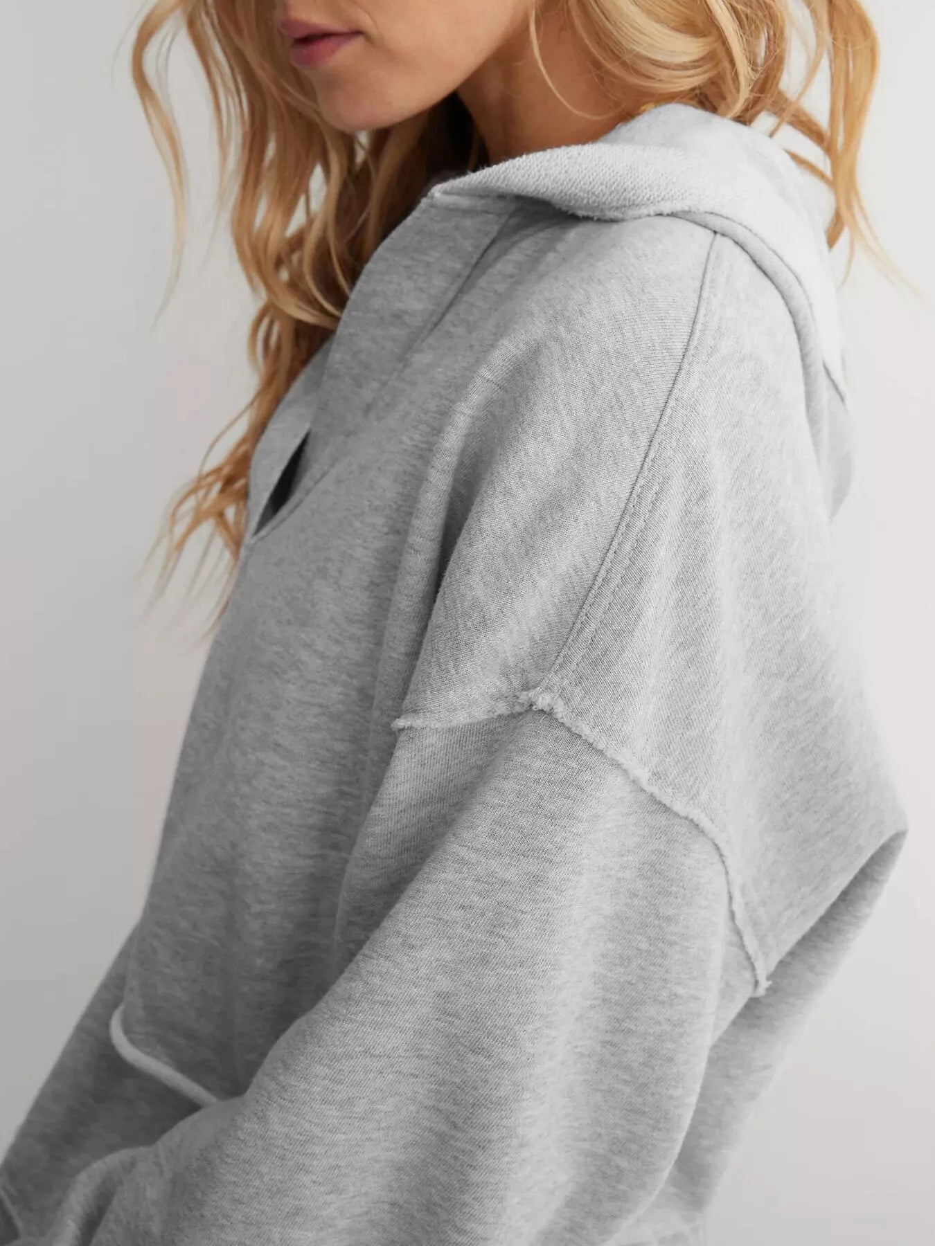 Exposed Seam Dropped Shoulder Hoodie - Pullover Hoodies