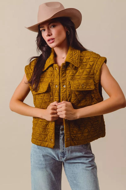 Quilt Stitch Button Up Short Sleeve Knit Vest | Trendy Vests Outfit Idea for Women by Ro + Ivy | Elevated Basics, Modern Comfort & Style