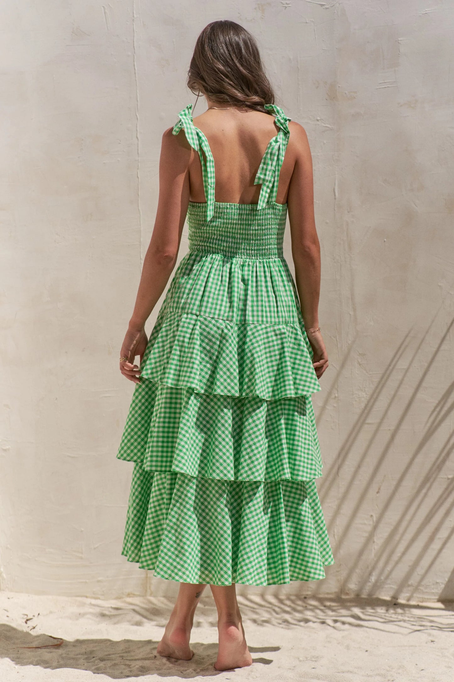 Full Size Sleeveless Gingham Print Tiered Midi Dress Plus Size – outfit idea for women | Ro + Ivy