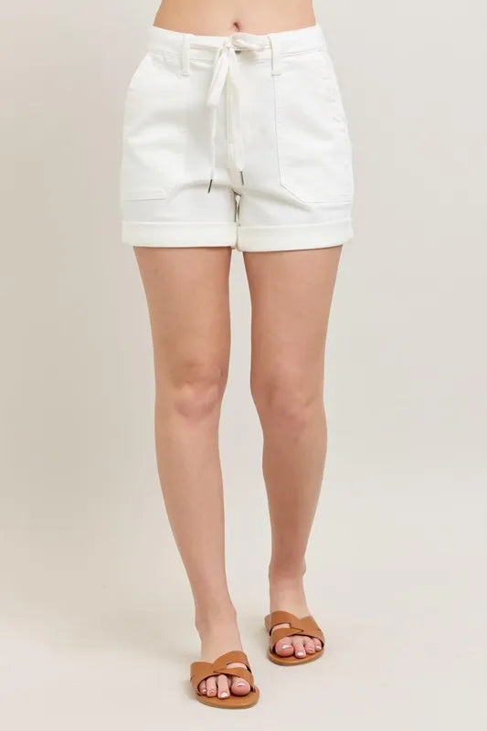 High Waist Cuff Denim Shorts – WHT outfit idea for women | Ro + Ivy