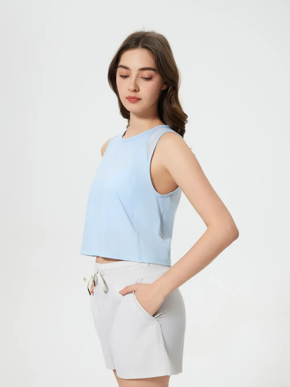 Open Back Slit Round Neck Activewear Tank Top