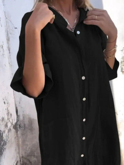 Women's Linen Button Down Shirt Mini Dress - Black Mini Dresses