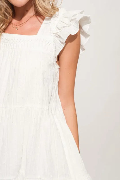 Origami Pleating Ruffled Sleeve Tiered Mini Dress – outfit idea for women | Ro + Ivy