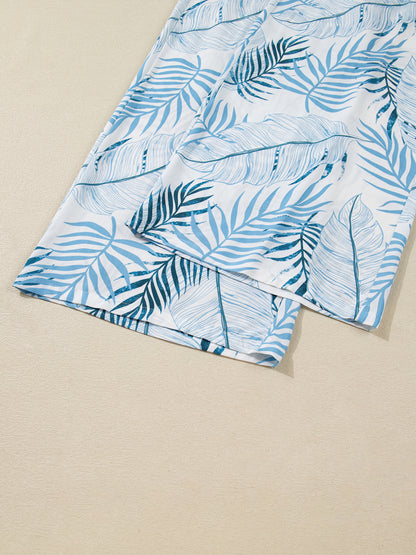 Women's Tropical Print Shirred Waistband Wide Leg Pants - Pants