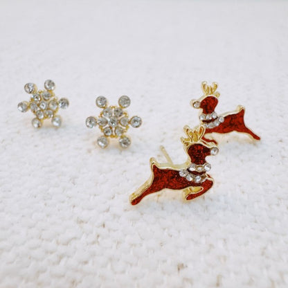 As Shown One Size Holiday Reindeer & Snowflake Stud Earrings Set Of 2 | Trendy Earrings Outfit Idea for Women by Ro + Ivy | Elevated Basics, Modern Comfort & Style