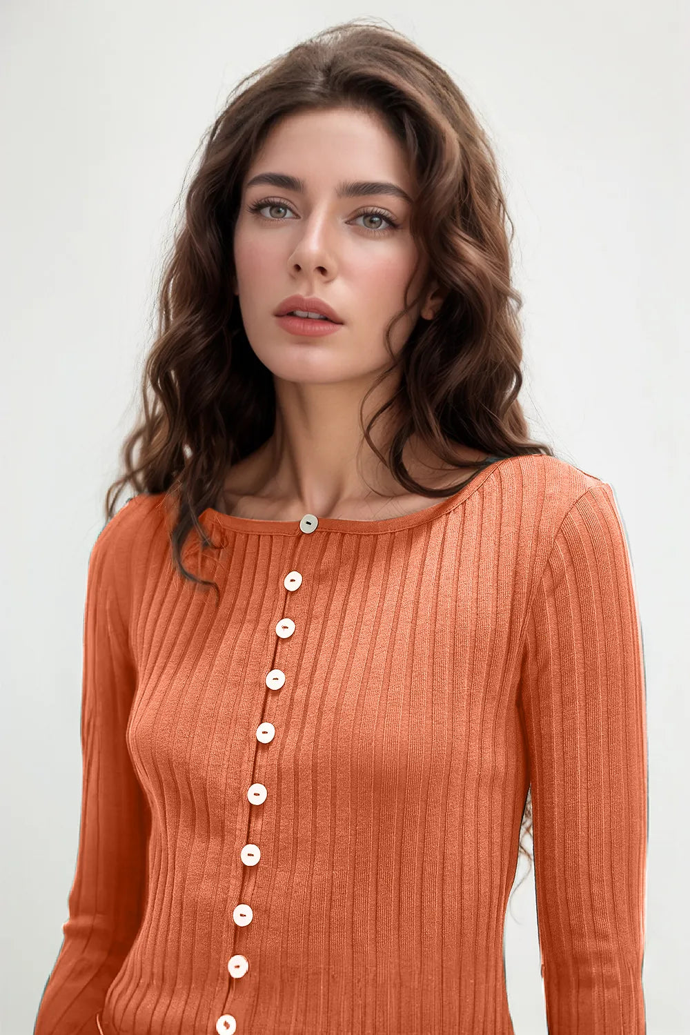 Women's Textured Button Up Round Neck Long Sleeve Top - Shirts