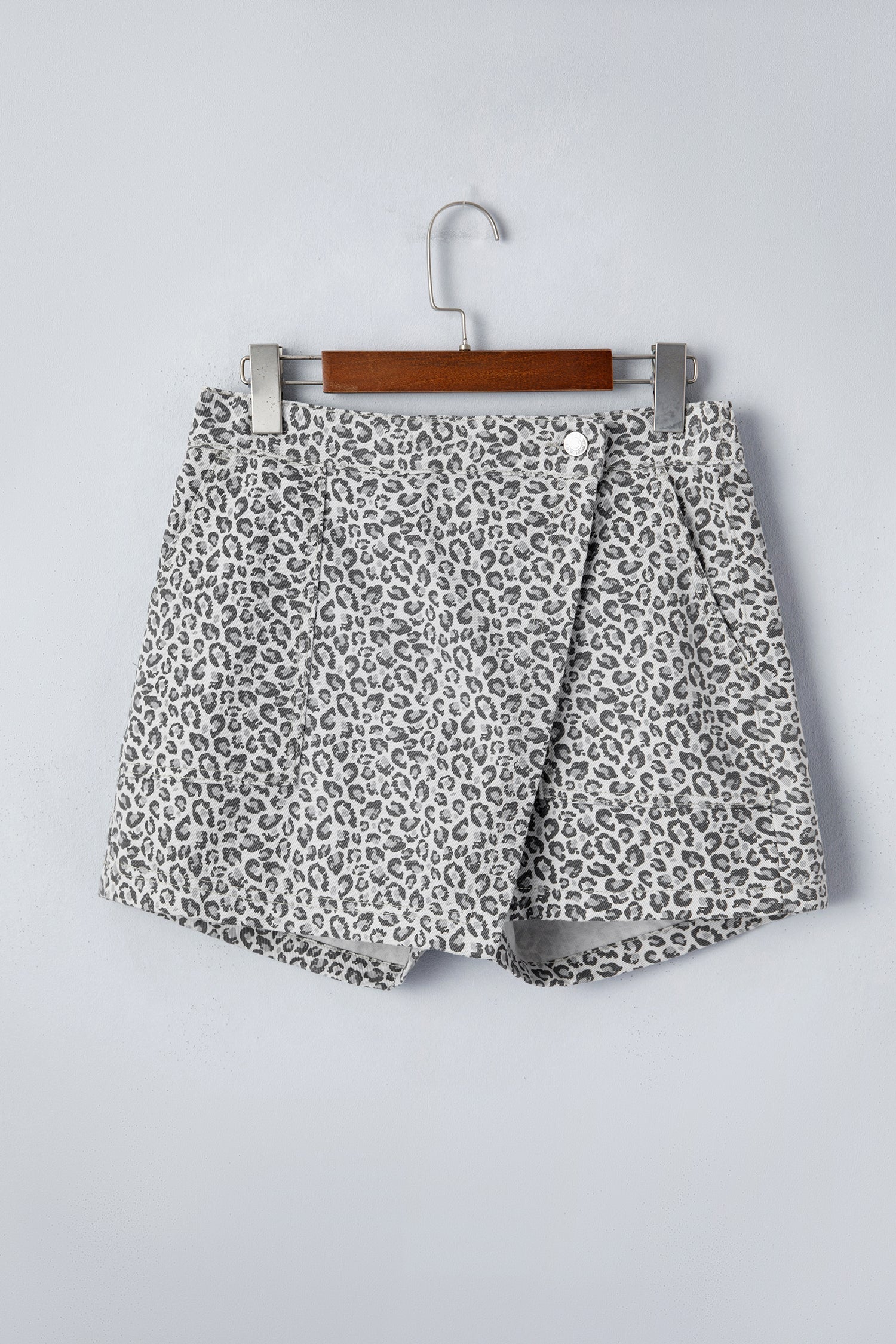Leopard Print Wrap Front Denim Casual Shorts — Bold Edgy Summer Style - Bottoms/Denim Shorts