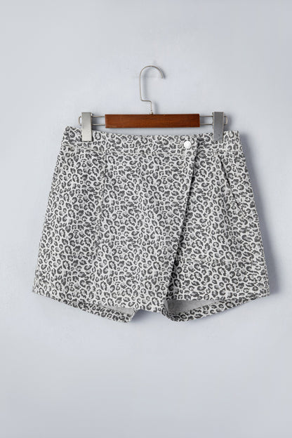 Leopard Print Wrap Front Denim Casual Shorts — Bold Edgy Summer Style - Bottoms/Denim Shorts