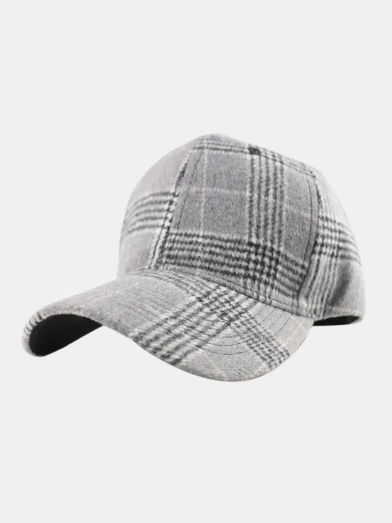 Adjustable Plaid Cotton Baseball Cap Gray One Size