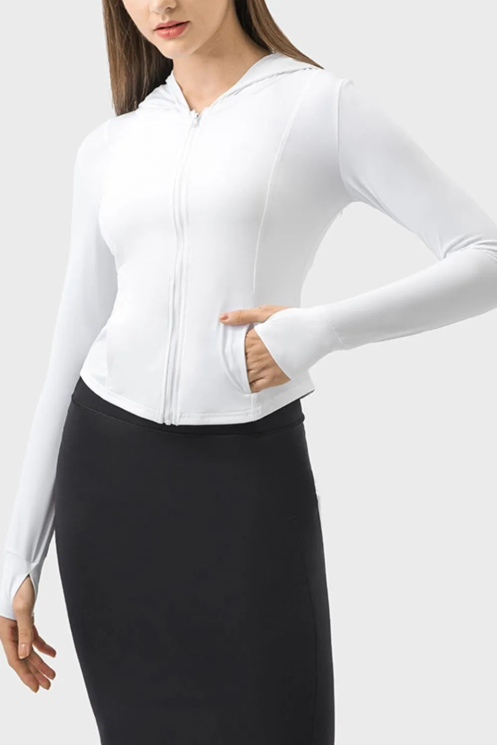 Hooded Zip Up Long Sleeve Activewear Jacket