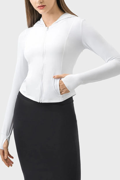 Hooded Zip Up Long Sleeve Activewear Jacket