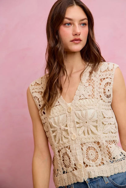 Women's Crochet Sleeveless Vest Top - Knit Vests