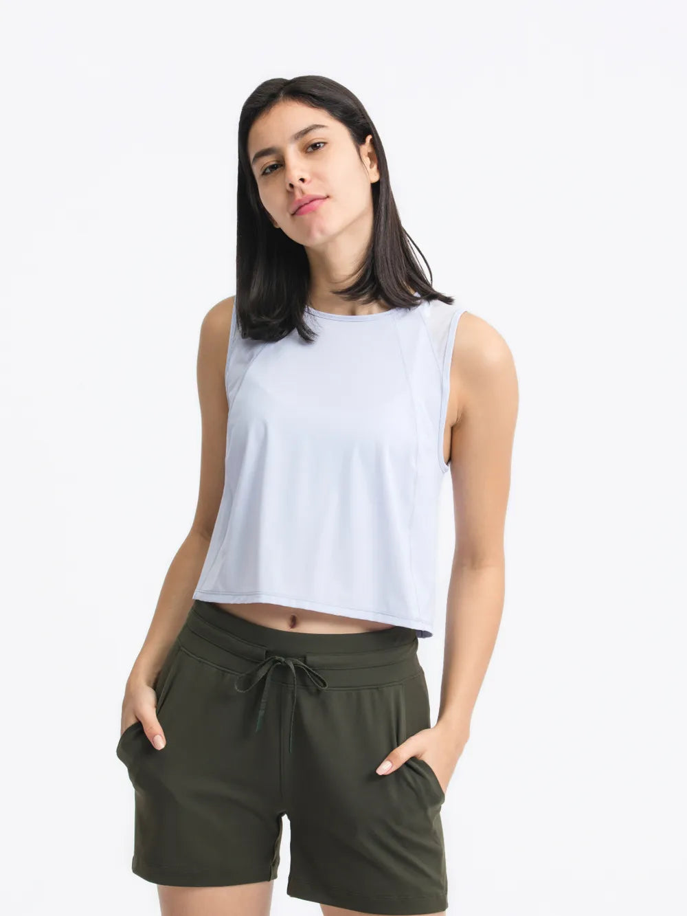 Open Back Slit Round Neck Activewear Tank Top