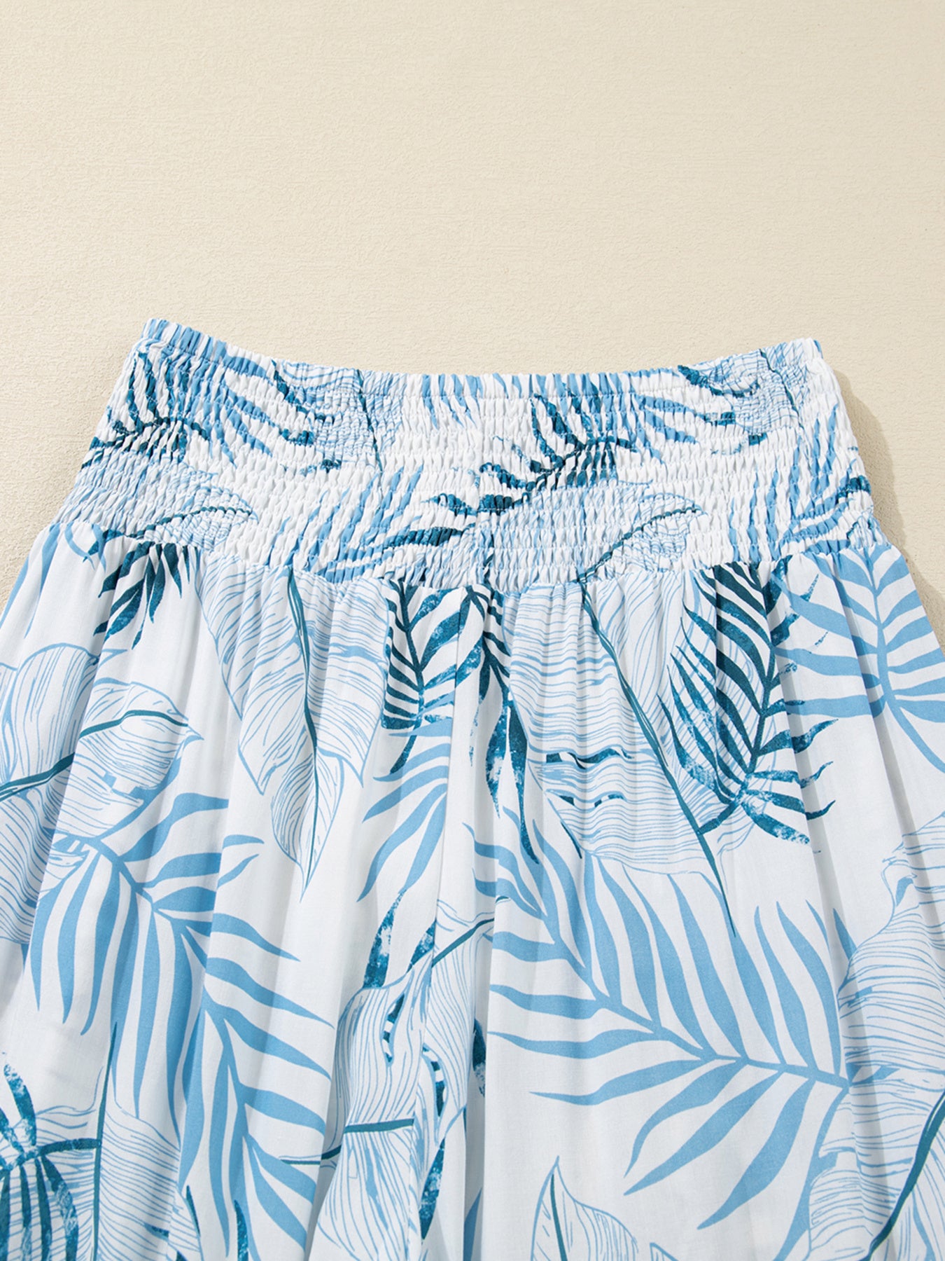 Women's Tropical Print Shirred Waistband Wide Leg Pants - Pants