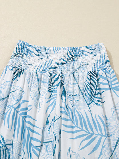 Women's Tropical Print Shirred Waistband Wide Leg Pants - Pants