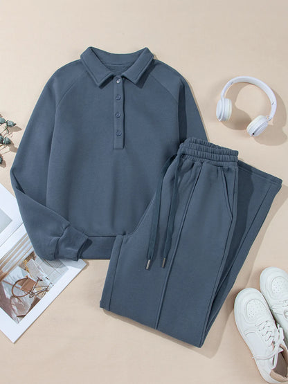 Women's Collared Sweatshirt and High Waist Pants Active Set - Activewear Sets