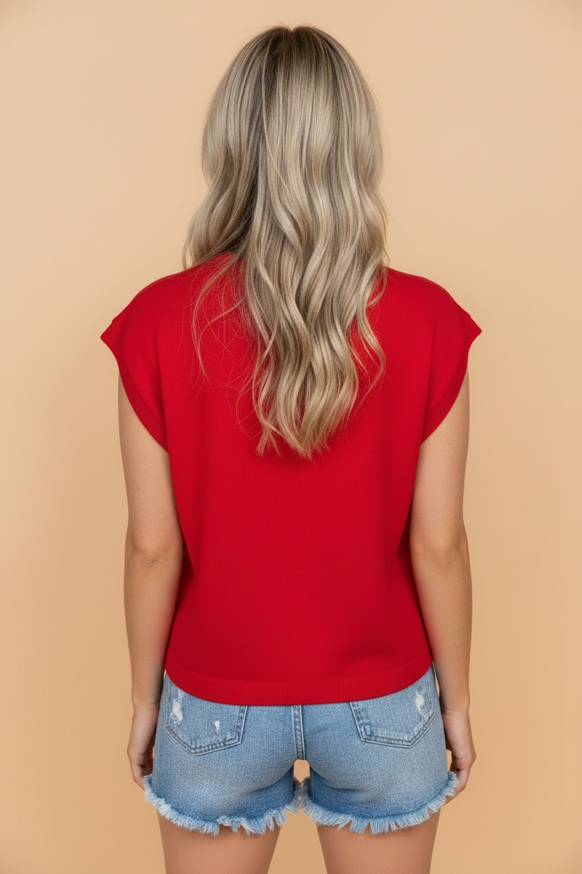 Patriotic Relaxed Knit Top With Flag Graphic — Casual Holiday Style - Sweaters & Cardigans/Short Sleeve Sweaters