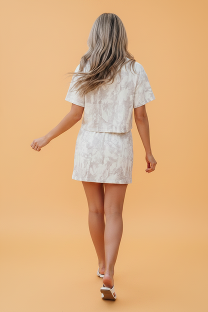 Woodland Camo Raw Edge Cropped Tee & Mini Skirt Two-Piece Set — Cool Casual Style - Two Piece Sets/Two Piece Dresses