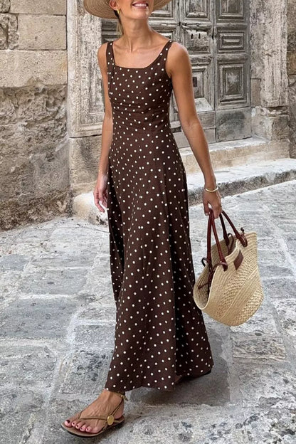 Women'ska Dot Square Neck Sleeveless Maxi Dress - Maxi Dresses