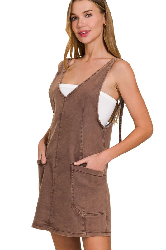 Washed Adjustable Strap Denim Overall Dress – MAHOGANY outfit idea for women | Ro + Ivy