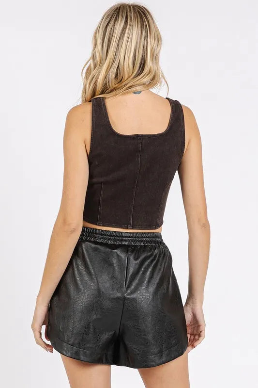 Mineral Wash Corset Knit Top - Knit Tops