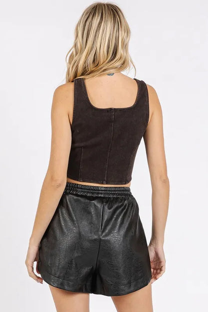 Mineral Wash Corset Knit Top - Knit Tops