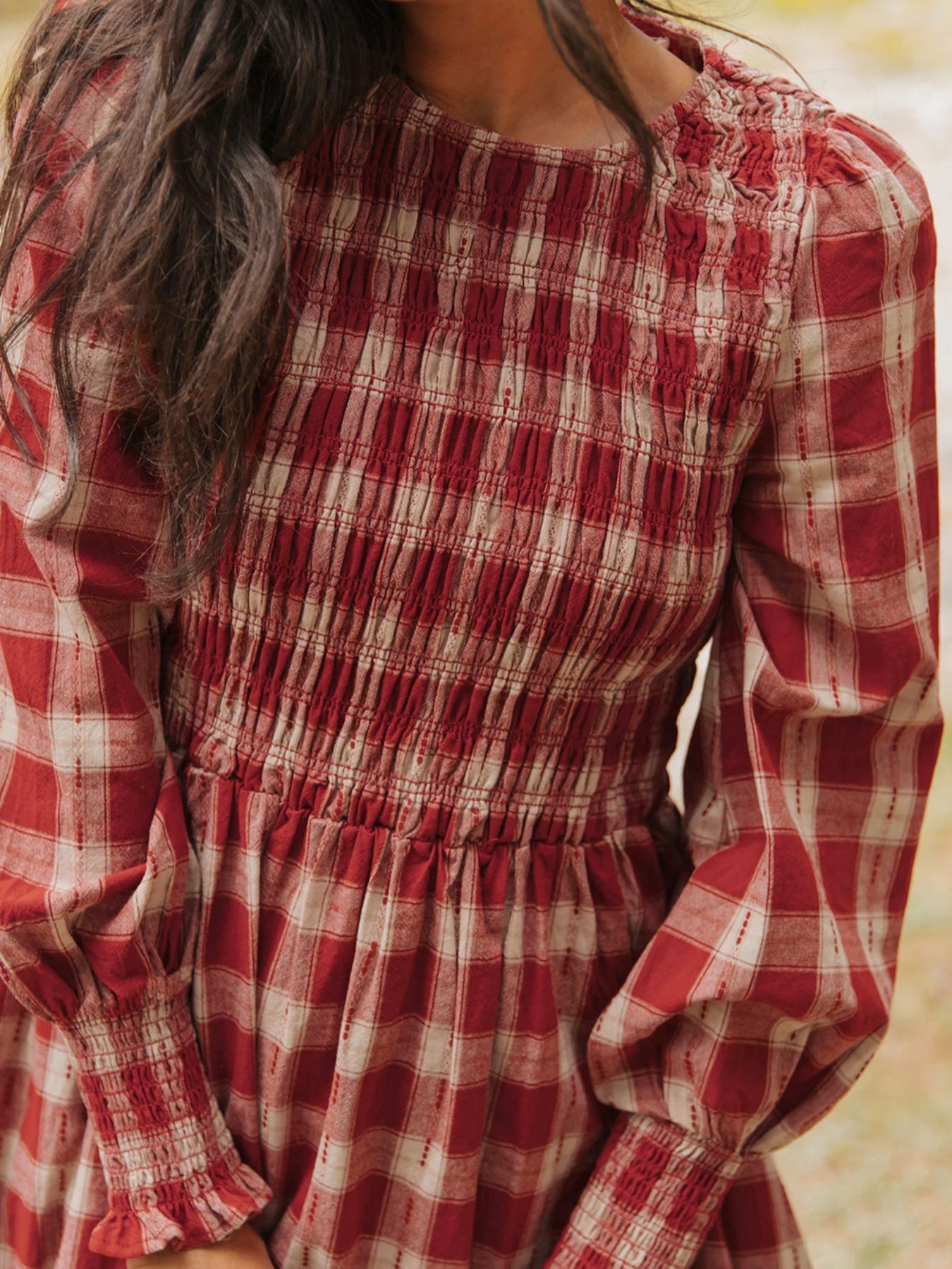 Women's Plaid Print Smocked Puff Sleeve Mini Dress - Mini Dresses